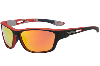 Men Sunglasses Polarized Glasses Fishing Wrap Around Eyewear with Strap and Zippered Case-Red