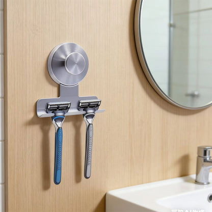 Stainless Steel Suction Cup Razor Holder Wall Mounted Bathroom Shaver Hook-Silver