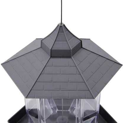 Outdoor Hanging Bird Feeder Gazebo Shape Seed Container Grey