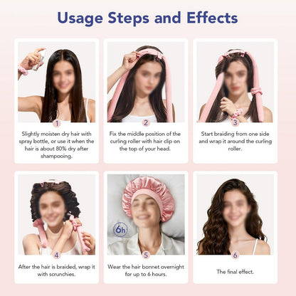 Heatless Curls Overnight 2 Sizes of Soft Hair Rollers with Scrunchies and Clips-Pink