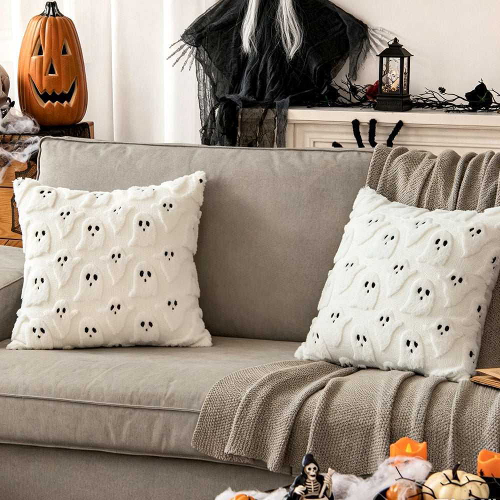 2 Pack Halloween Ghost Pillow Covers Plush Cushion Covers