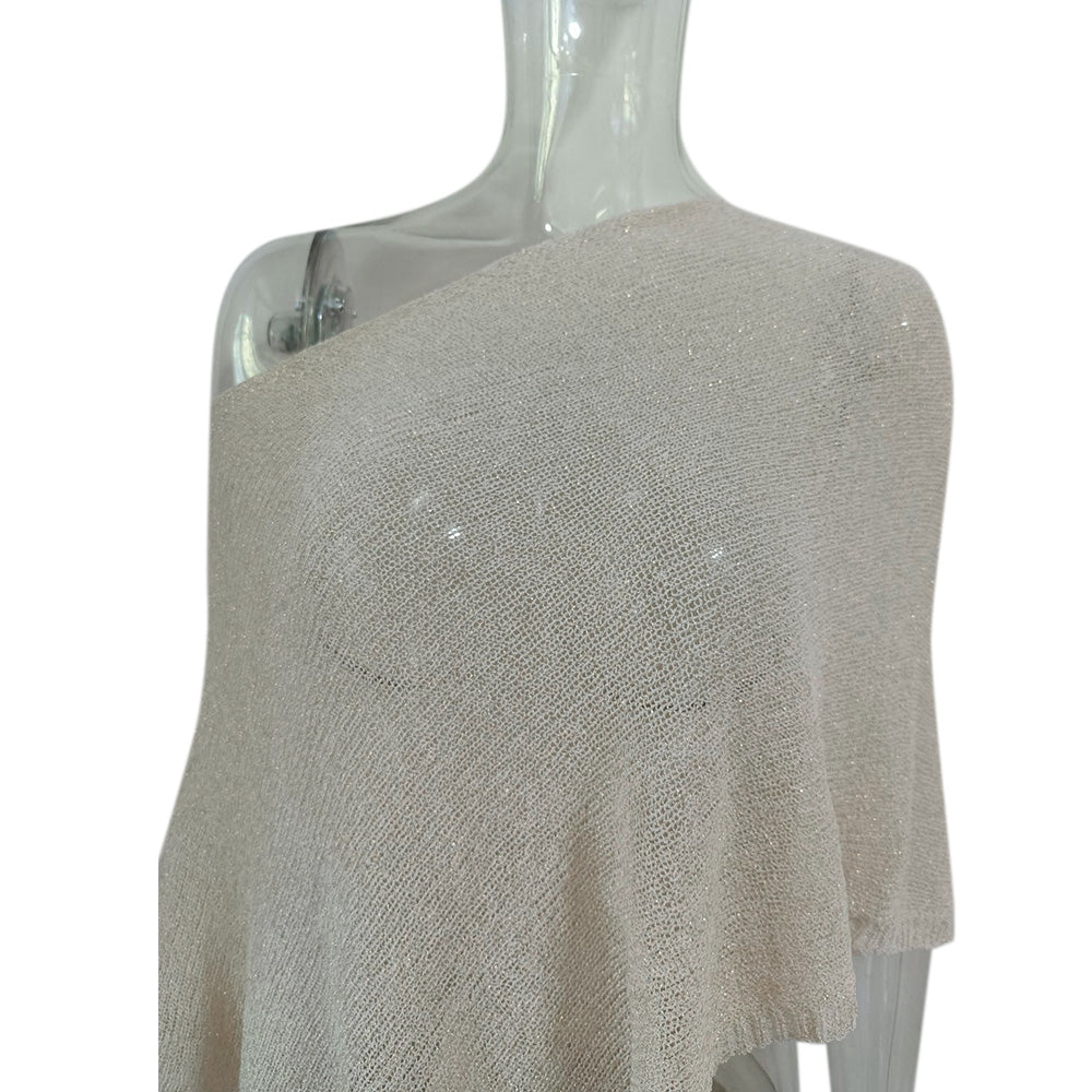 Summer Irregular Sheer Poncho Shawl Beach Cover Up - Beige