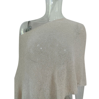 Summer Irregular Sheer Poncho Shawl Beach Cover Up - Beige