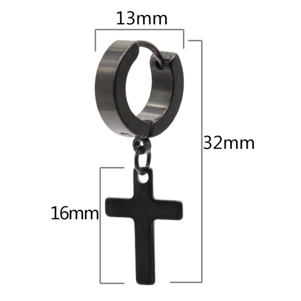 Unisex Cross Dangle Hoop Huggie Stainless Steel Ear Stud Earrings