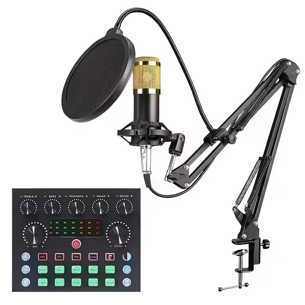 Recording Condenser Microphone Kit with Sound Card for Streaming YouTube TikTok -Gold