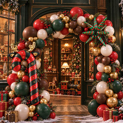 114 Piece Christmas Balloon Arch Garland Kit with Red Green Foil Balloons