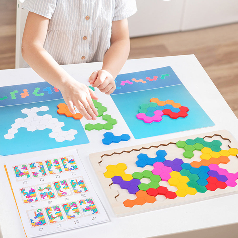 Wooden Tangram Puzzle Set STEM Educational Logic IQ Game Montessori Toy
