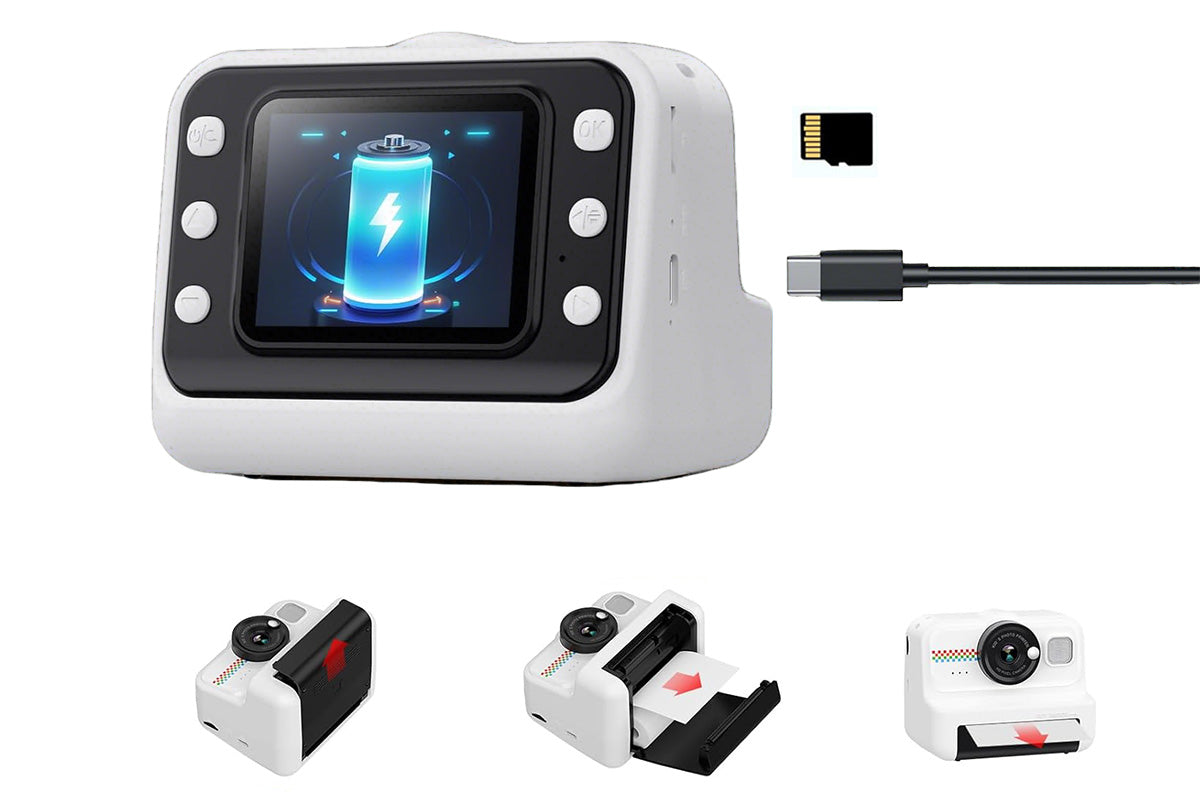 boy and girls Camera Instant Print 1080P Selfie Digital Camera with 64GB Card-White