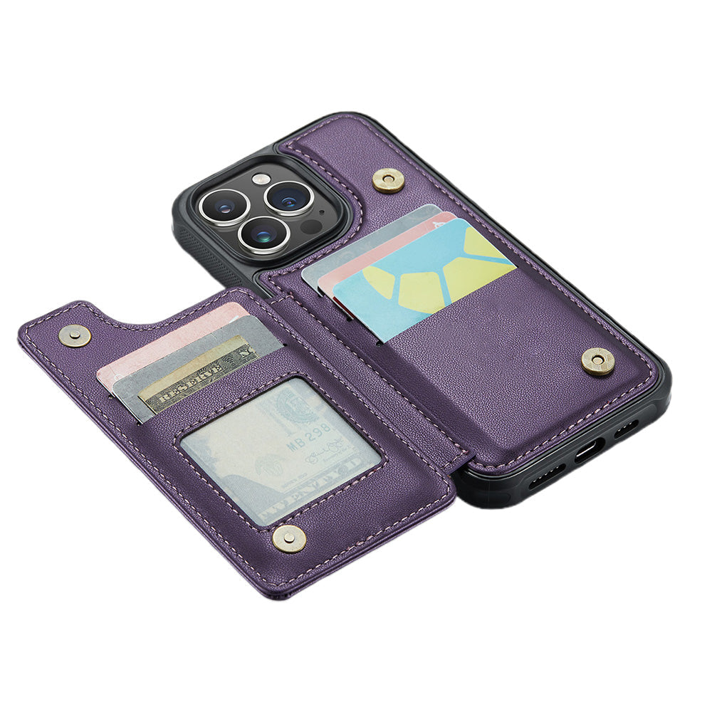 For iPhone 16 Series RFID Blocking Wallet Case with Card Holder Shockproof Phone Cover for Women Men Purple