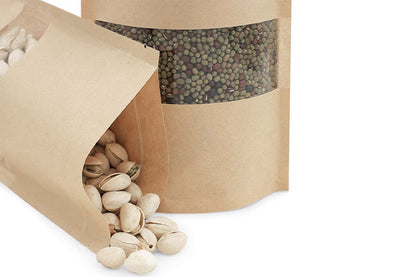 Kraft Stand Up Zip Lock Pouch Bags Resealable with Transparent Window-10pcs