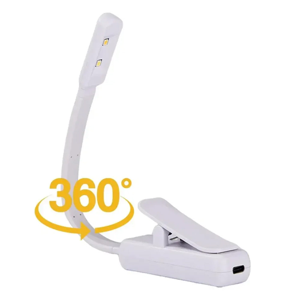 3 Modes Brightness Adjustable Clip-On Reading Lamp Flexible Rechargeable LED Book Light White