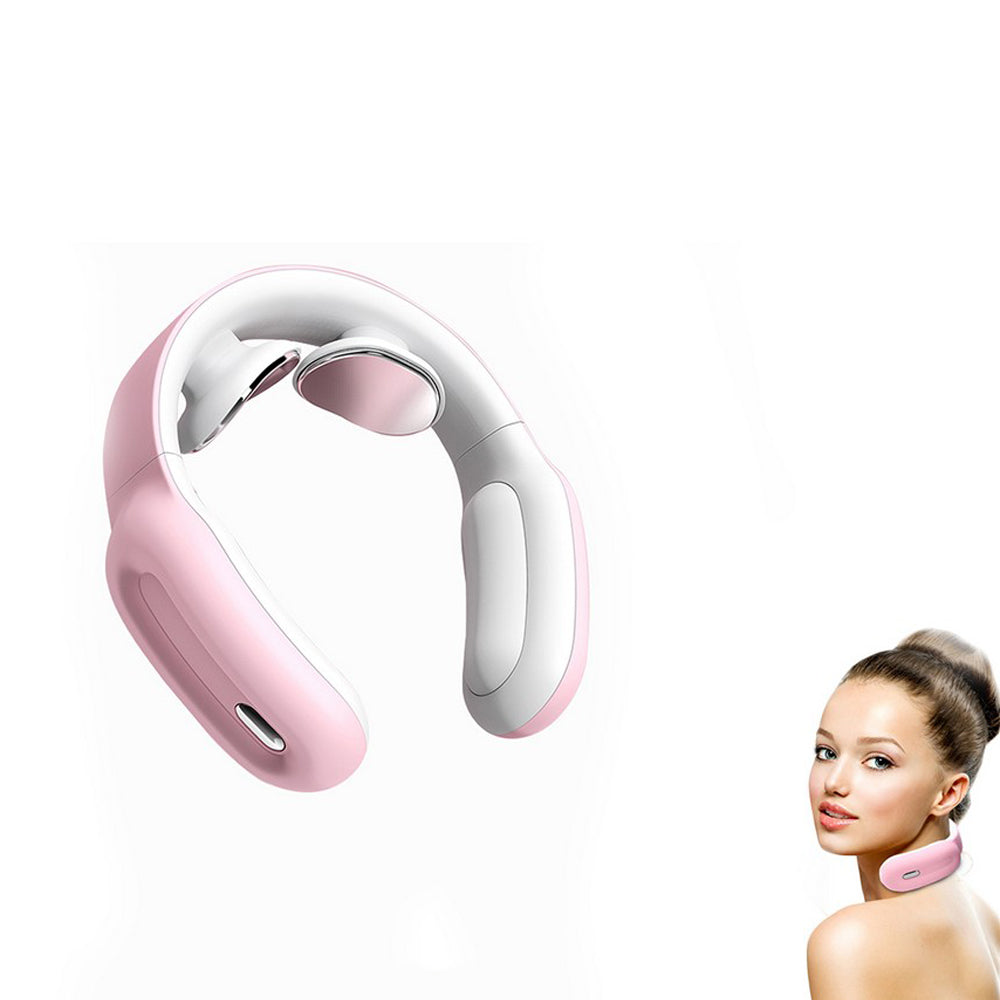 Electric Neck Massager with Heat Intelligent Electric Pulse Massager for Neck Pain Relief -Pink