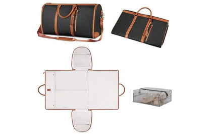 Water-Resistant Garment Duffle Bag Duffle Bag PU Leather Travel Bag -Black