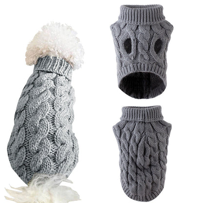 Puppy Dog Jumper Winter Warm Knitted Sweater Pet Clothes for Small Dogs Coat -Grey