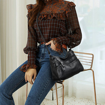 Two-Layer PU Leather Crossbody Bag for Women-Black