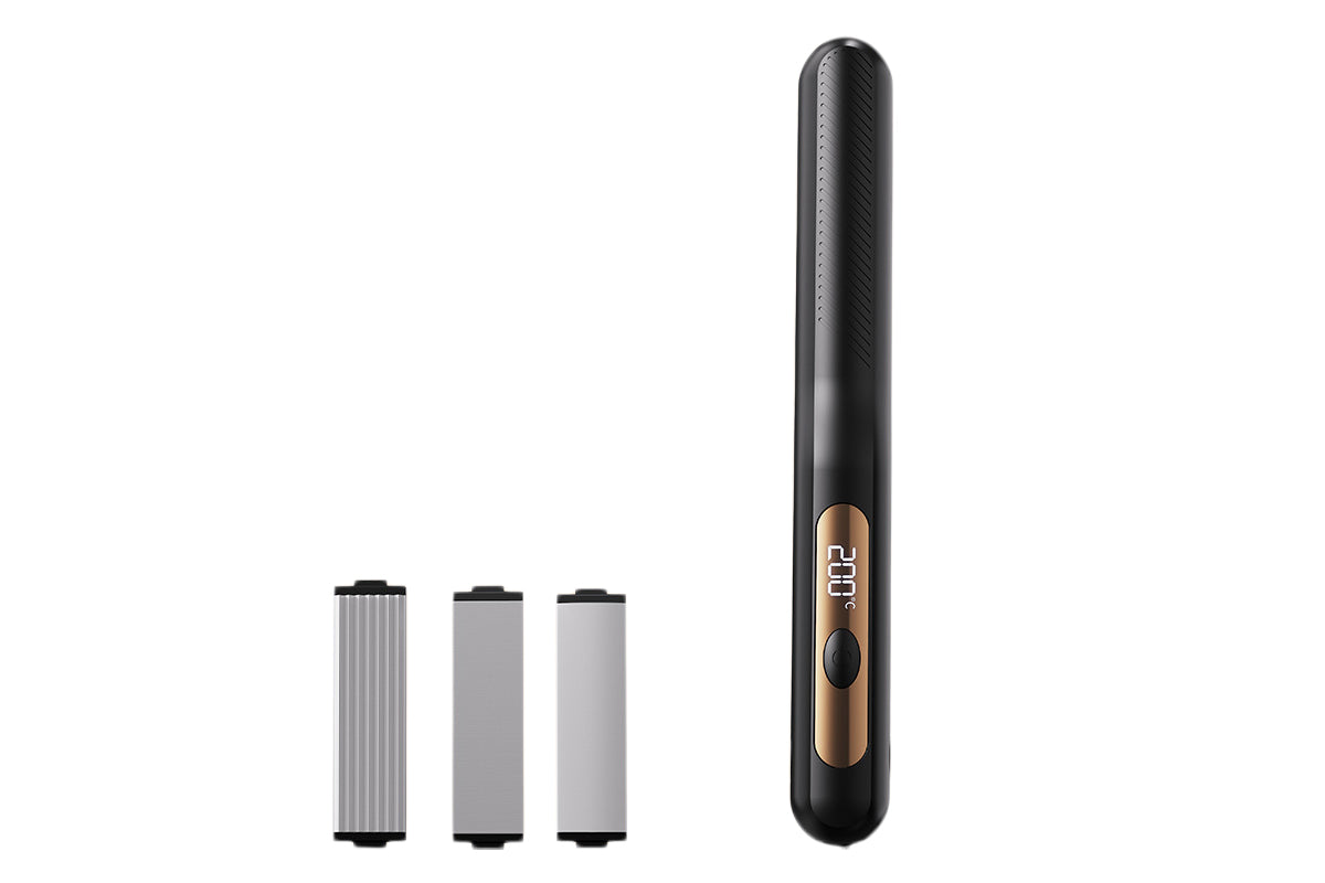 3 in 1 Hair Crimper Hair Straightener Interchangeable Plates Flat Curling Iron -Black