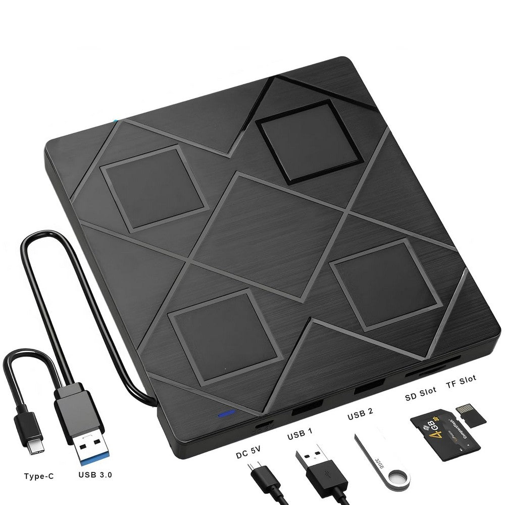 5-in-1 External CD/DVD Drive for Laptop CD/DvD Rw Burner with SD/TF Card Reader