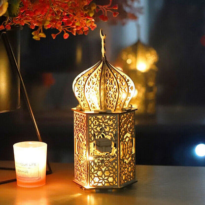Christmas Wooden Lantern ¨C Decorative Carved Hollow LED Night Light for Holiday Home Decor Style 1