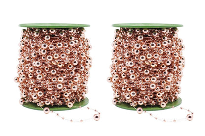 2Pcs DIY Decor Christmas Tree Artificial Pearls Chain Plastic Bead Roll String-Rose Gold