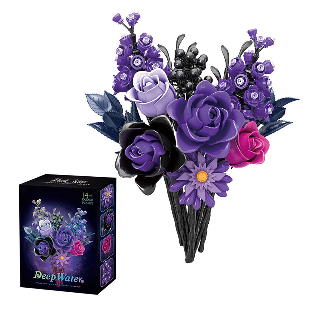 822PCS Purple Rose Bouquet Building Blocks DIY Assembly Set Birthday Gift