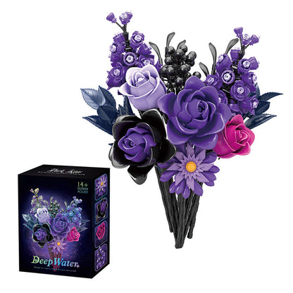 822PCS Purple Rose Bouquet Building Blocks DIY Assembly Set Birthday Gift