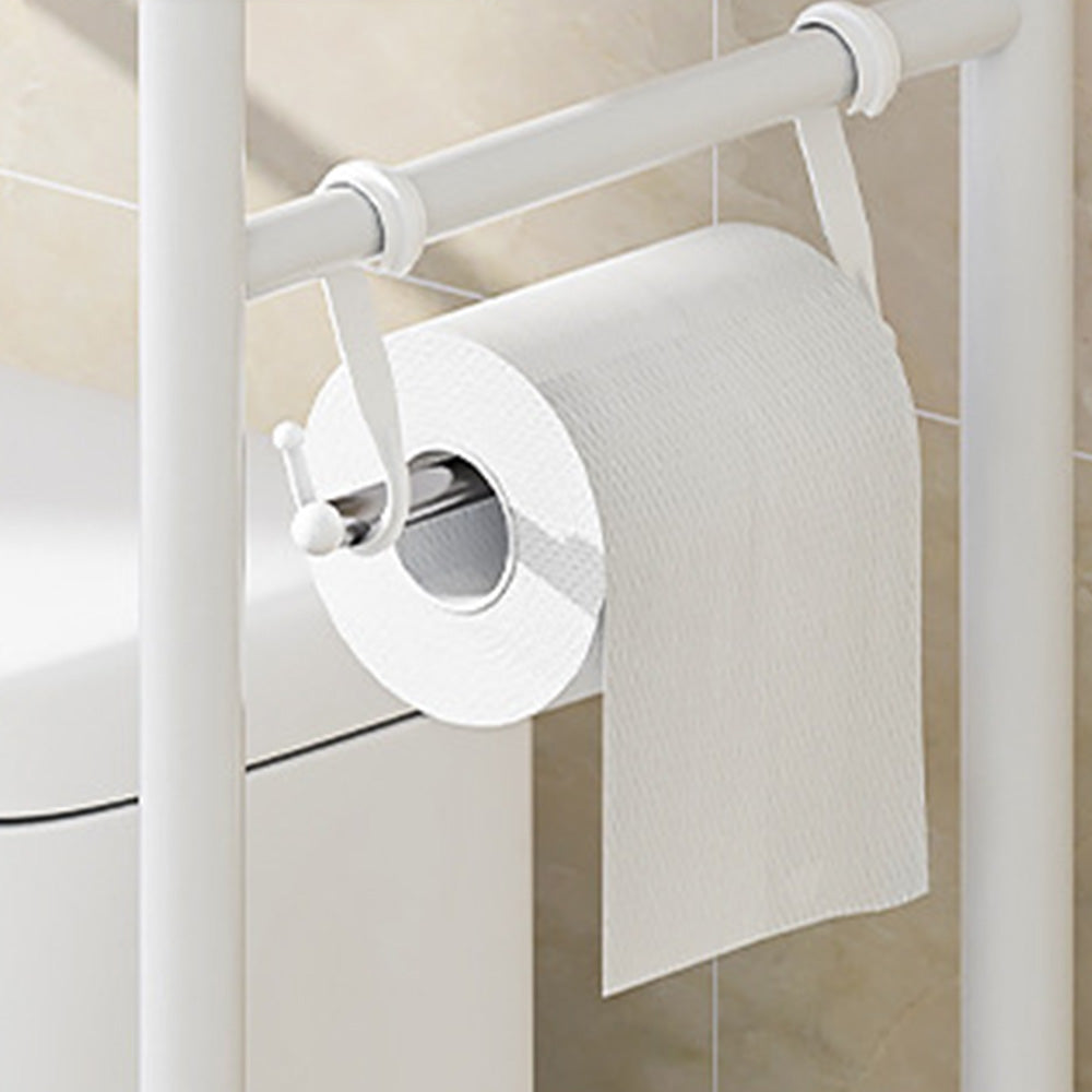 3 Tier Shelf Over Toilet Storage Rack With Paper Holder And Hooks-White