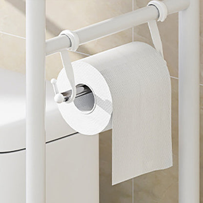 3 Tier Shelf Over Toilet Storage Rack With Paper Holder And Hooks-White