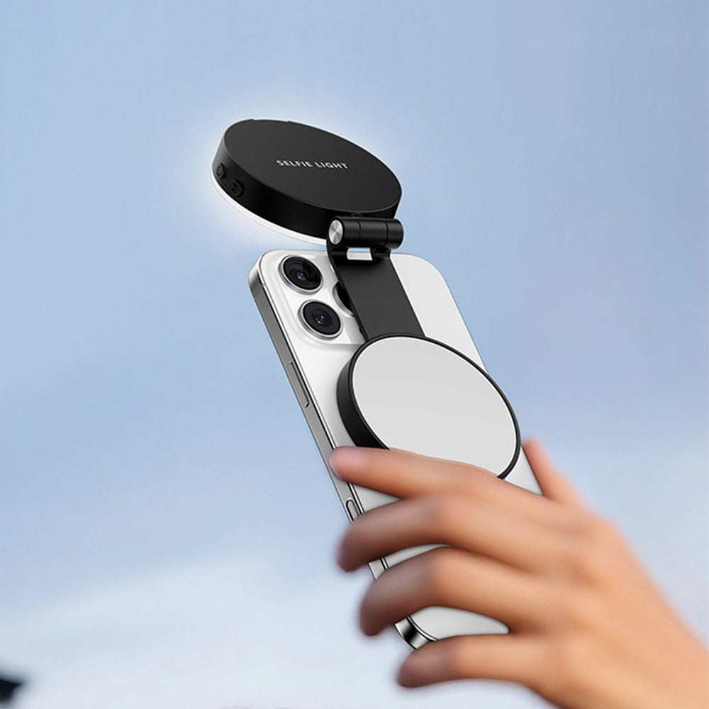 Phone Selfie Light Rechargeable Folding Phone Fill Light With Mirror-Black