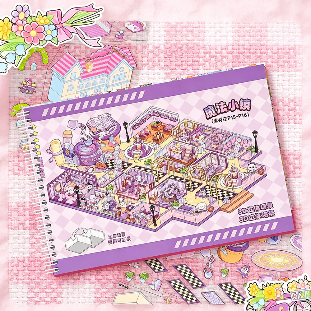 3D Reusable Sticker Scene Book with 10 Themes  - Pink