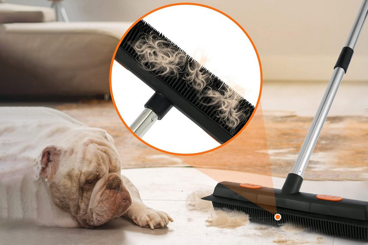 3 in 1 Pet Hair Removal Rubber Broom with Hand Brush and Towel for Floor Dusting