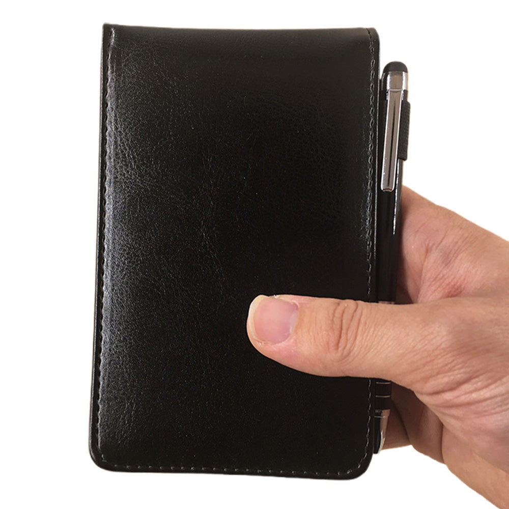 A7 Mini Pocket Notebook PU Leather Notepad with Pen Holder Card Slot-Black