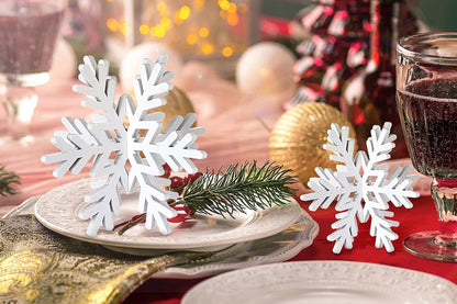 8Pcs 3D Wooden Snowflake Table Decor Christmas Wonderland Centerpiece-White