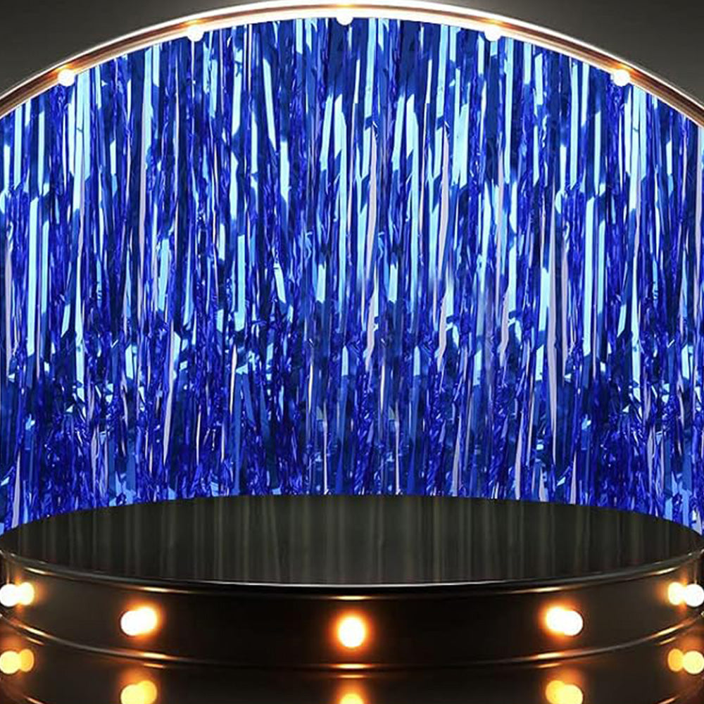 2Piece PET Foil Fringe Door Curtains-Blue