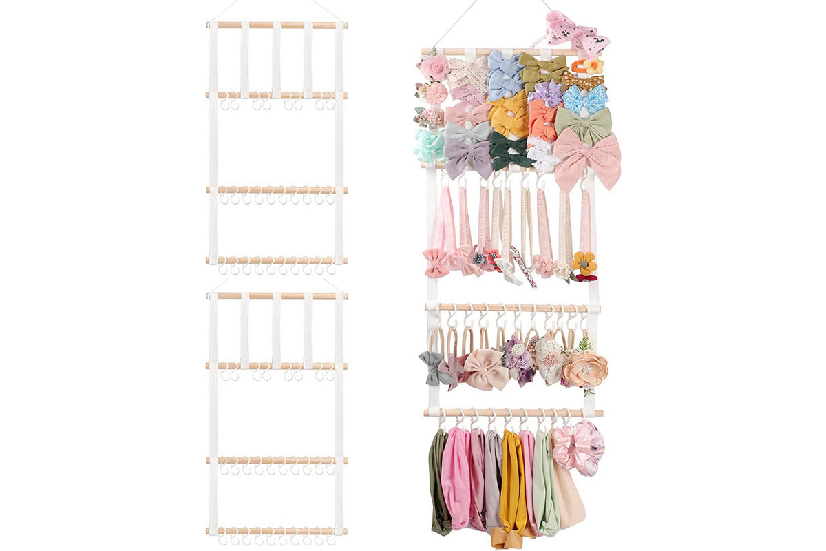 2Pcs Headband Holder For Girls Hair Accessories Display Organizer Wall Hanging Decor-White
