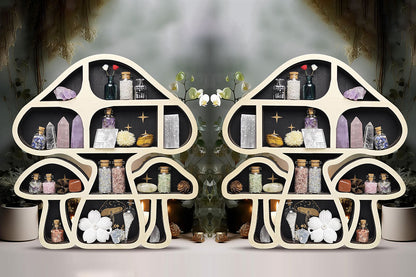Wooden Shelf Halloween Crystal Display Shelf Decor-Mushroom