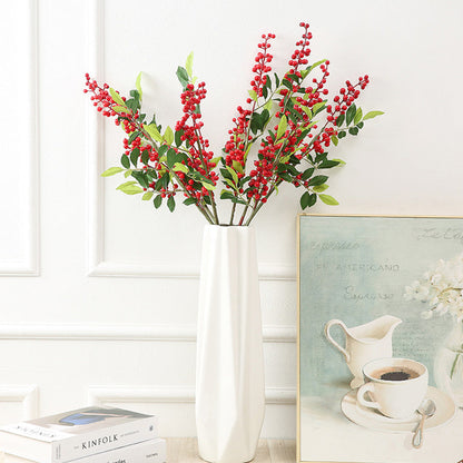 6Pcs 67cm Christmas Red Berry Holly Branch Pine Cone Artificial Flower Xmas Decor