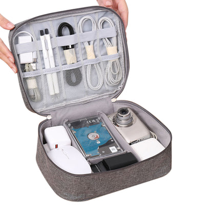 Large Digital Electronics Travel Organizer Bag with Adjustable Dividers - Grey