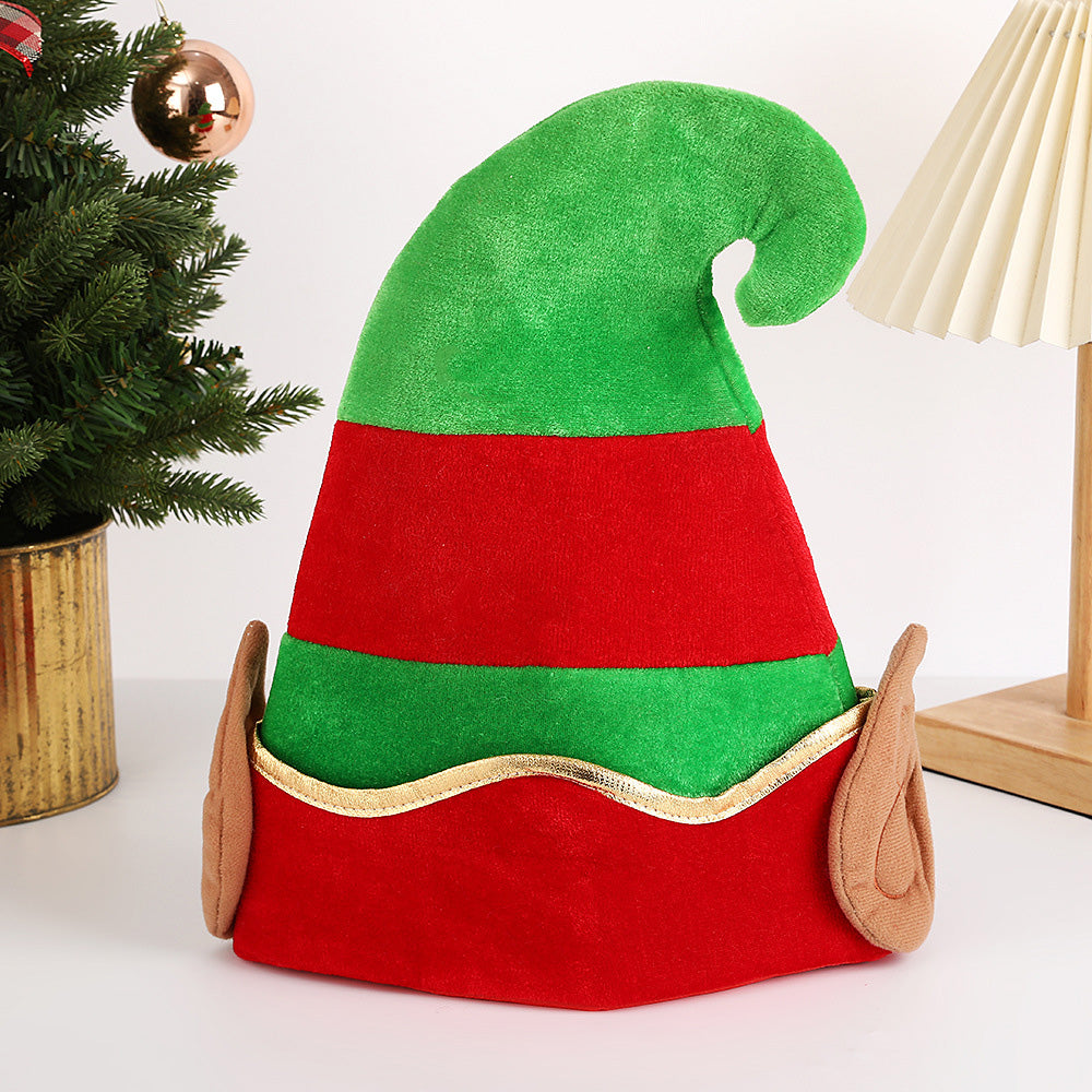 Adult Christmas Elf and Santa Hat with Bent Horns and Elf Ears