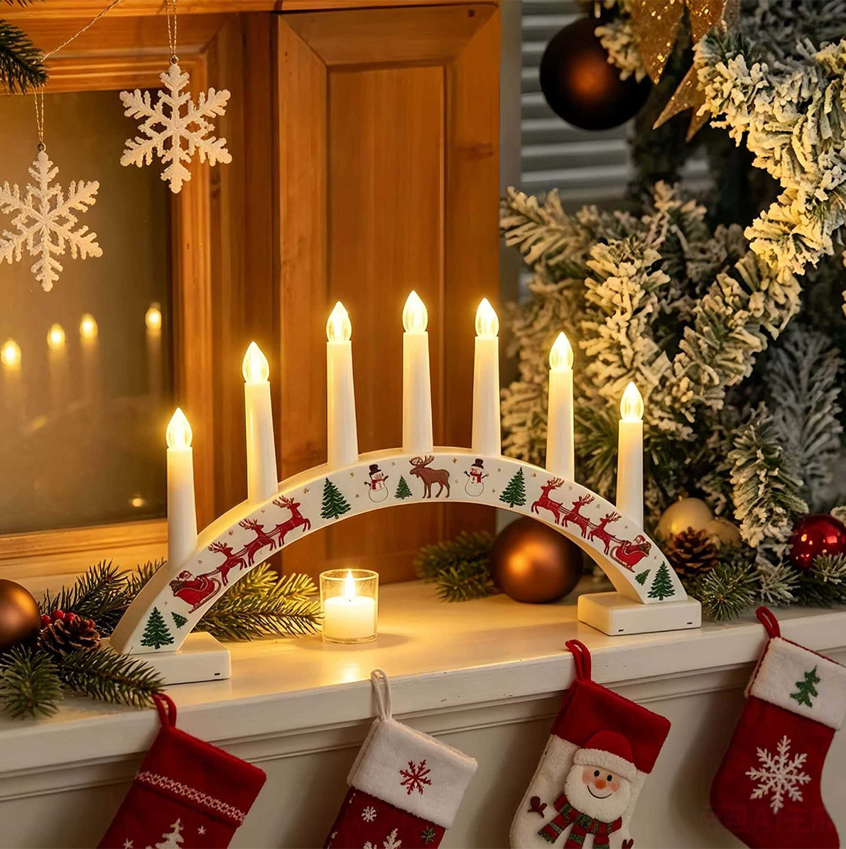 LED Christmas Flameless Taper Candle Decoration Light Holder - White