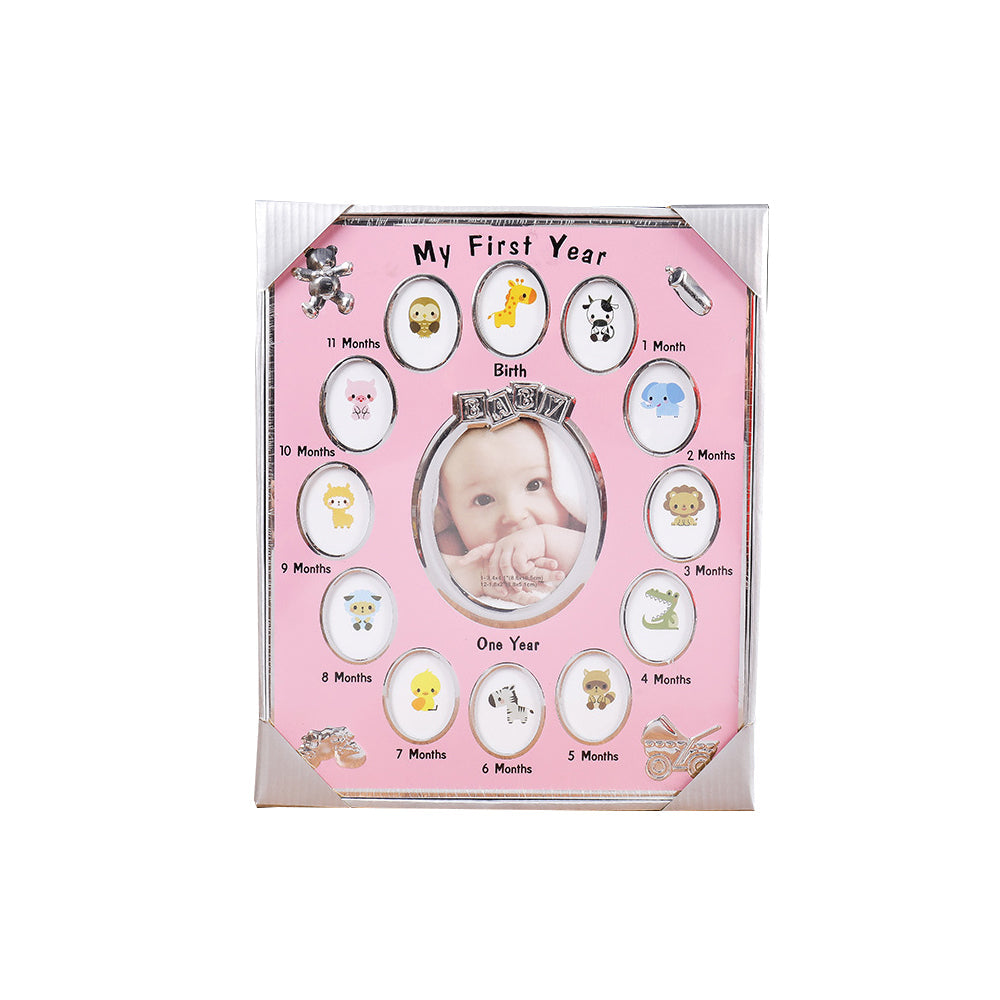 Baby's First Year Picture Photo Frame Newborn Baby Shower Gift Pink