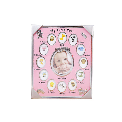 Baby's First Year Picture Photo Frame Newborn Baby Shower Gift Pink