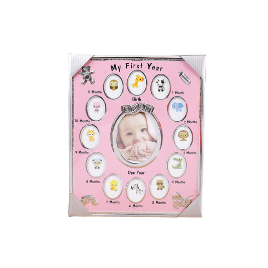 Baby's First Year Picture Photo Frame Newborn Baby Shower Gift Pink