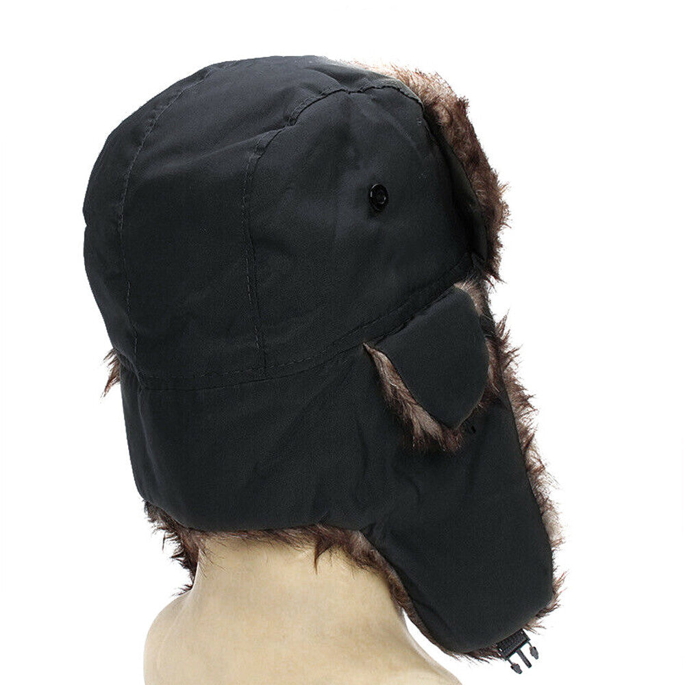 Trapper Hat with Warm Faux Fur ââ‚?Russian Bomber Pilot Winter Hat Black