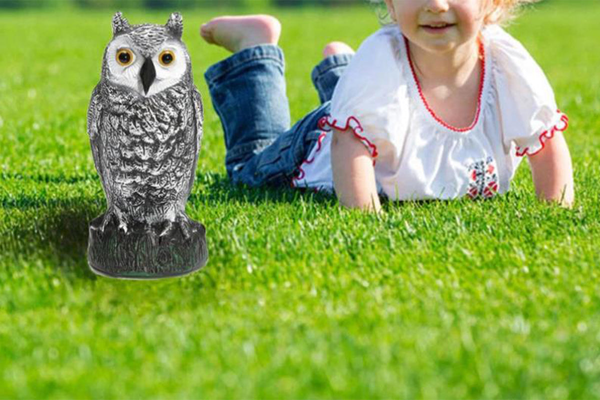 Large Fake Owl Decoy to Scare Birds Away Garden Bird Deterrents for Outside -White