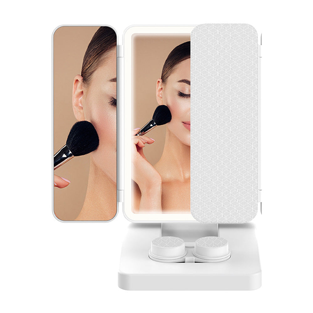 3 in 1 Foldable Makeup Mirror with Lights and Contact Lens Case for Travel