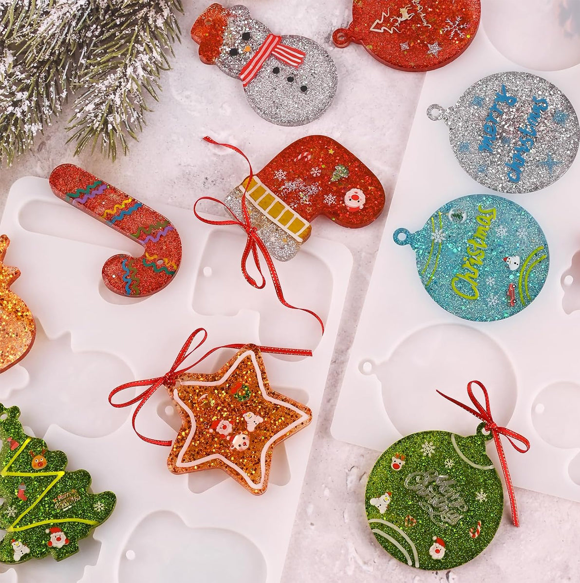 3 Pack Christmas Resin Molds Silicone Ornament Pendant