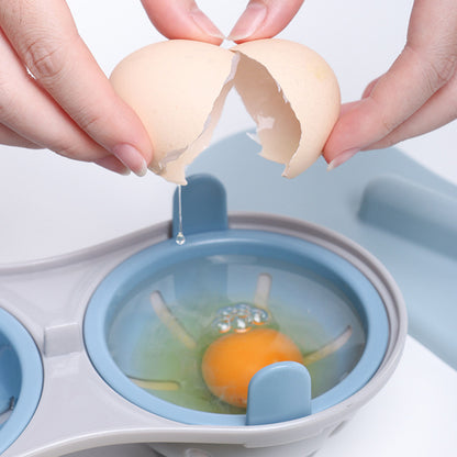 Double Layer Microwave Egg Cooker and Poached Egg Steamer - Blue