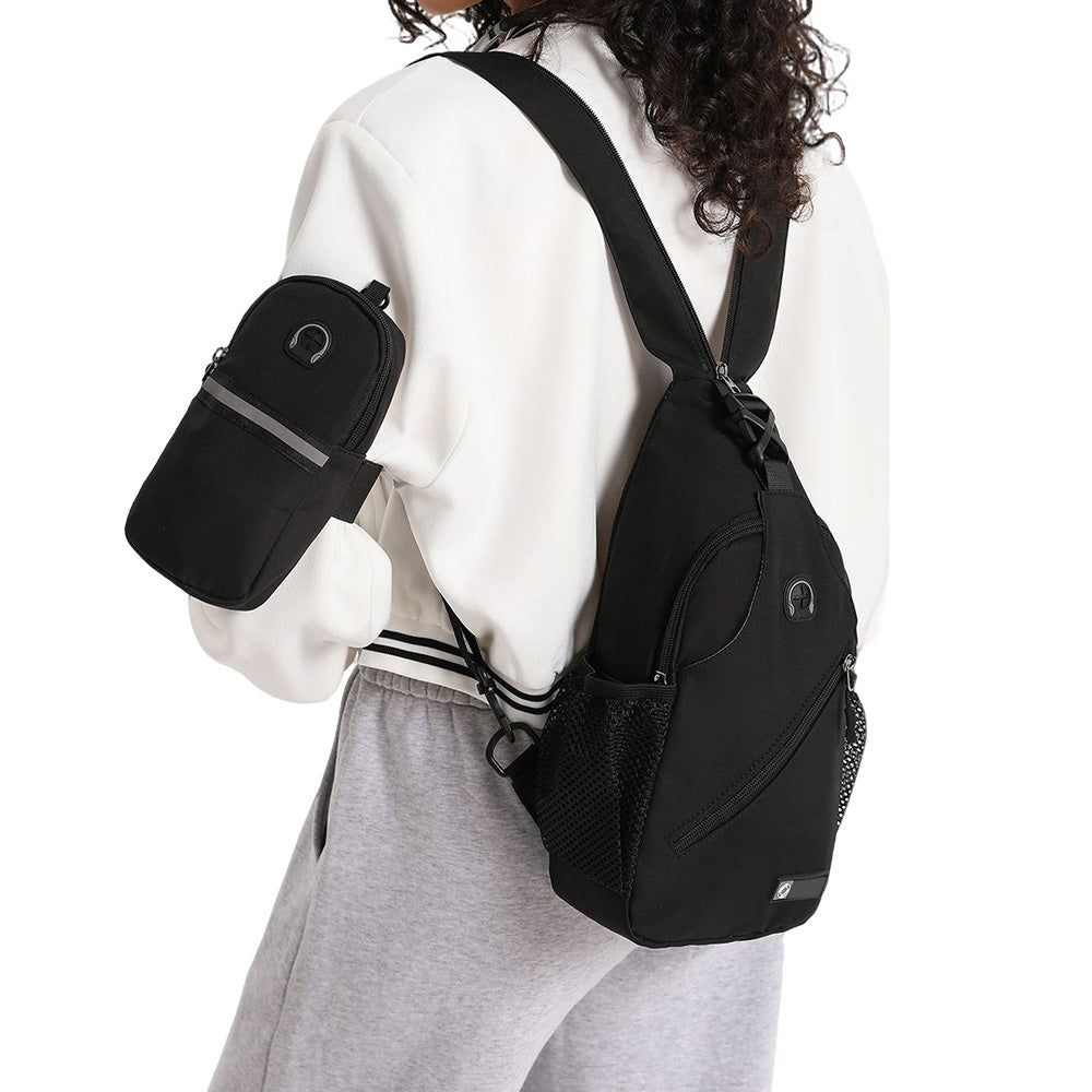 Travel Crossbody Chest Bag for Men and Women Adjustable Sling Backpack Black