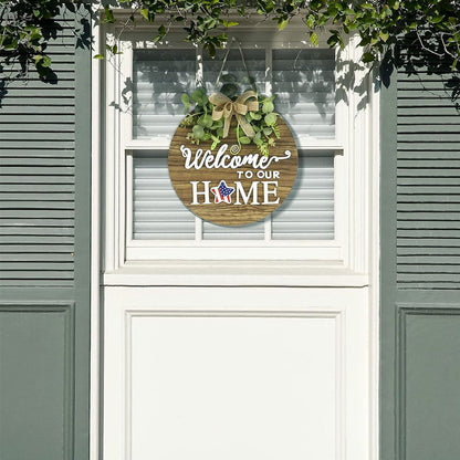 Interchangeable Seasonal Welcome Sign Round Wood Wreaths Hanging Decoration for Outdoor Porch
