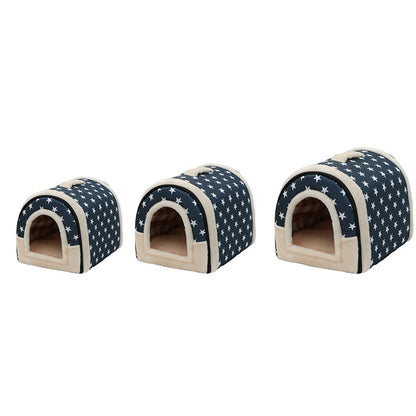 Pet Dog House Kennel Soft Bed Cave Cat Puppy Warm Cushion Blue